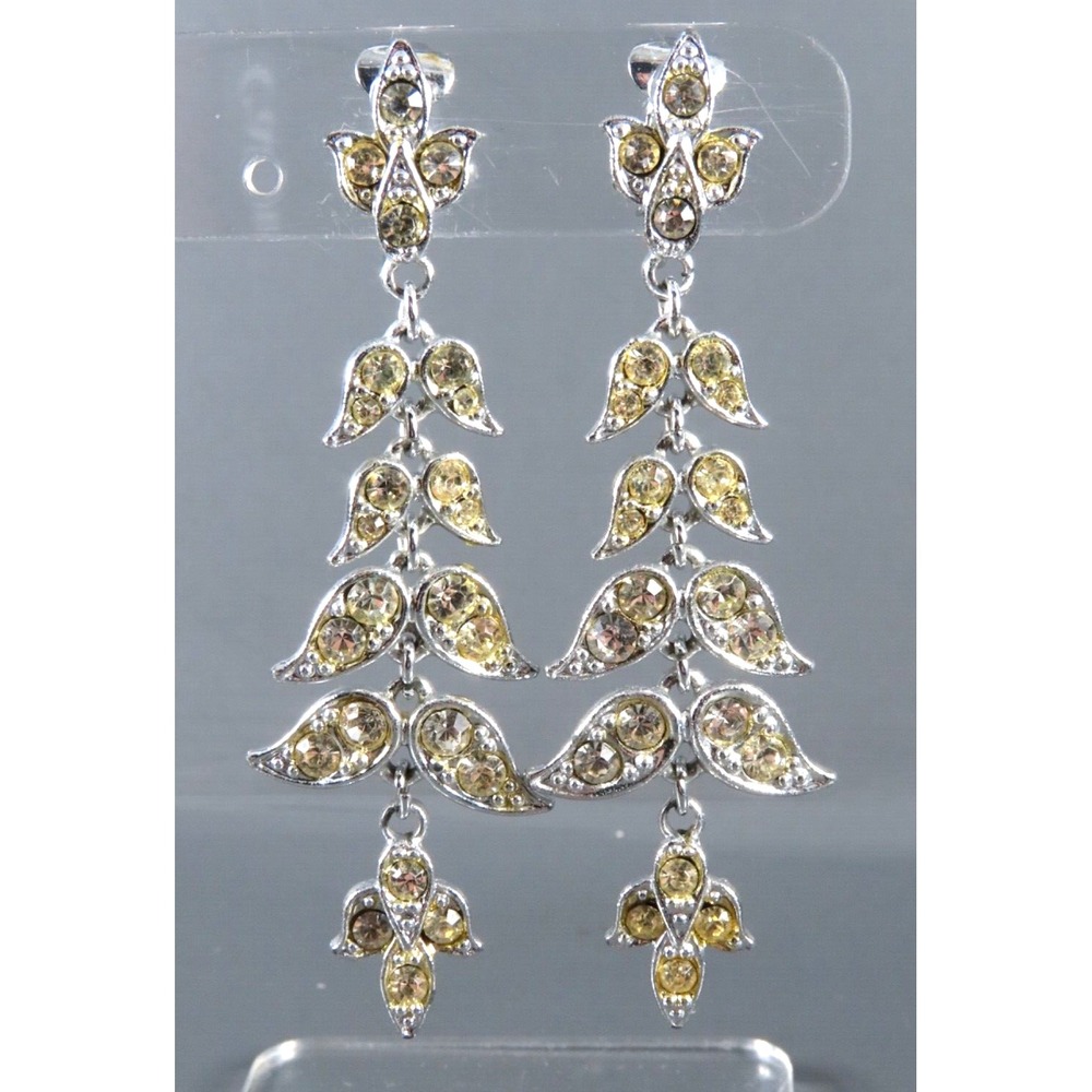 Vintage SARAH COVENTRY CLIP-ON EARRINGS Silver w/Clear Rhinestones HOLIDAY ICE